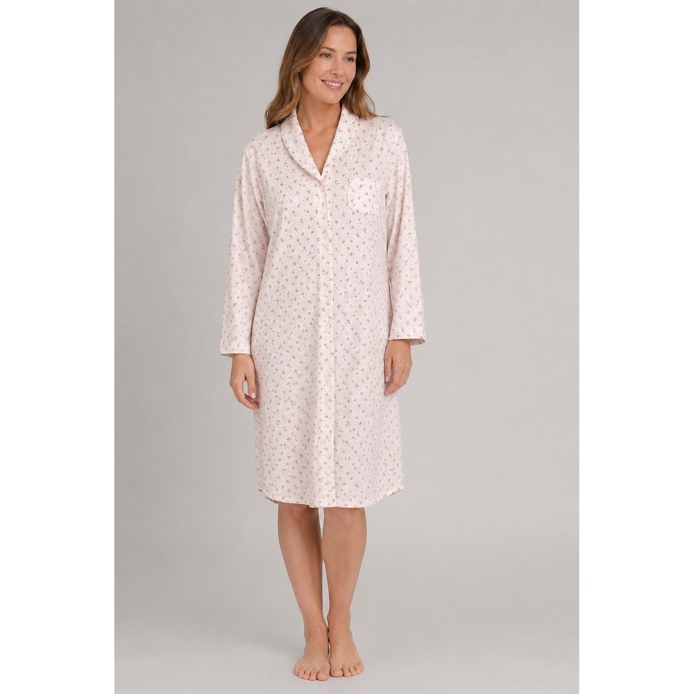 Vintage Cabernet Cottagecore Nightgown Robe LP White Floral Zip Front‎ Pockets